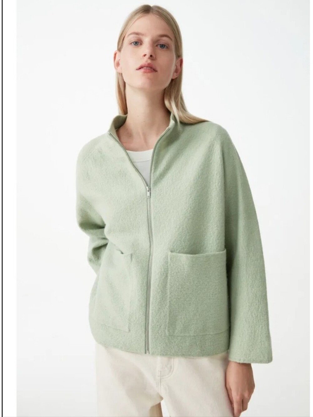 COS Light Green 100% Wool Zip-Front Women's‎ Sweater
